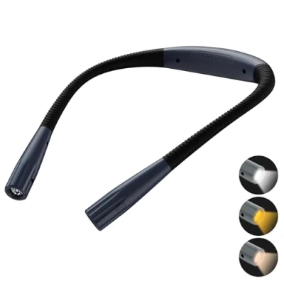 Afbeelding van KEWUZY Oplaadbare nekleeslamp, 3 kleuren en instelbare helderheidsniveaus, inklapbare arm, ogen met geheugenfunctie, lange levensduur, om te lezen, breien, kamperen