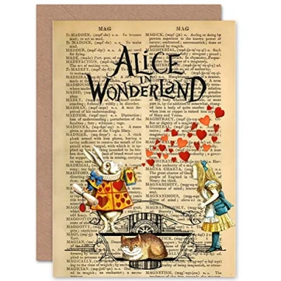 Afbeelding van Greetings Verjaardag Gift Upcycle Dictionary Alice Wonderland Collage Sealed Greeting Card Plus Envelop Blank Interieur