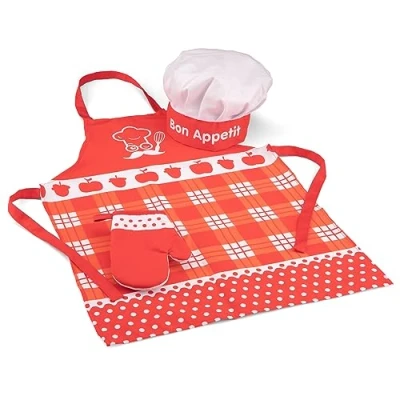 Afbeelding van New Classic Toys Keukenschort Rood Inclusief Kookmuts en Ovenwant
