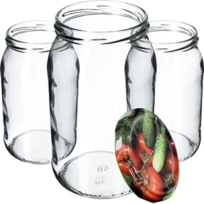 Afbeelding van KADAX Set van 8 glazen voorraadpotten 900 ml voor schroefdeksel, te gebruiken als jampot, inmaakpotten, (8 stuks, groenten)