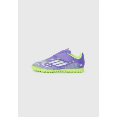 Afbeelding van adidas Mixte enfant F50 CLUB hook and loop turf football boots Kids, purple rush/ftwr white/lucid lemon, 35 1/2 EU