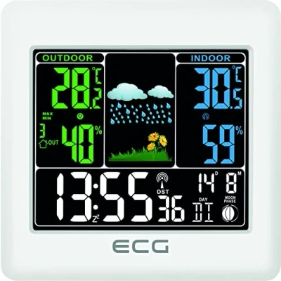 Afbeelding van ECG MS 300 White Weerstation binnen en buitentemperatuur 3 kanaals sensor Wit