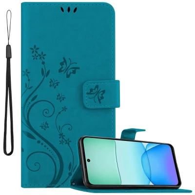 Afbeelding van Cadorabo Hoesje geschikt voor Xiaomi RedMi 13 4G in BLOEMEN BLAUW Beschermhoes bloemmotief met magnetische sluiting, standfunctie en kaartsleuven Book Case Cover Etui