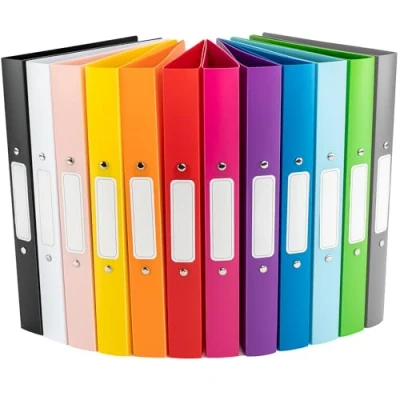 Afbeelding van OfficeTree 12 x ringmappen A4 kleuren 2 ringen zachte map rugbreedte 3,5 cm ringband smal met tijdschriftenhouder en stickers nietmachine