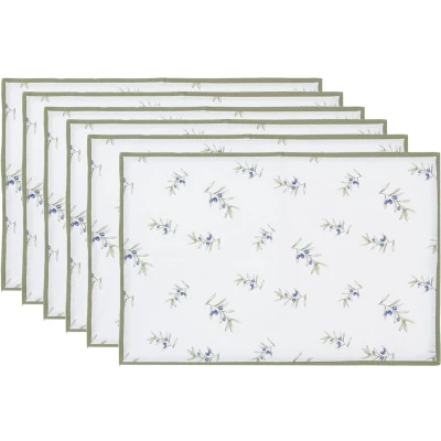Afbeelding van Clayre &amp; Eef Placemats Set van 6 48x33 cm Wit Katoen Olijven