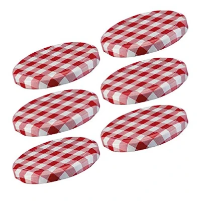 Afbeelding van Westmark 6 schroefdeksels Screw /twist off voor voorraadpotten, rond, Ø 66 mm, van blik, rood wit, geruit, 40962270