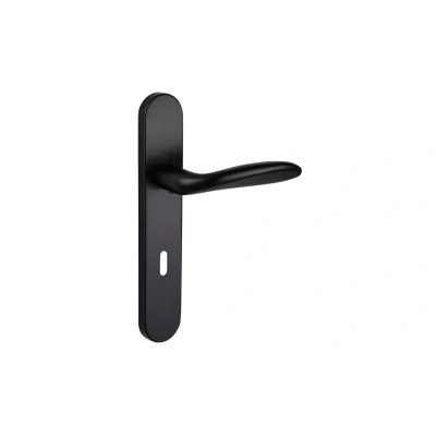 Afbeelding van Lavuzo deurkruk Benevento Zwart met afgerond schild SL72 Per set Deurklink