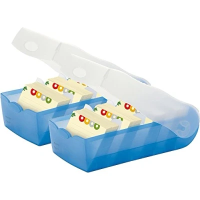 Afbeelding van HAN krokodillendoos voor indexkaarten, DIN A8, liggend formaat, 5 draagplaten 100 set van 2, doorschijnend blauw, 1