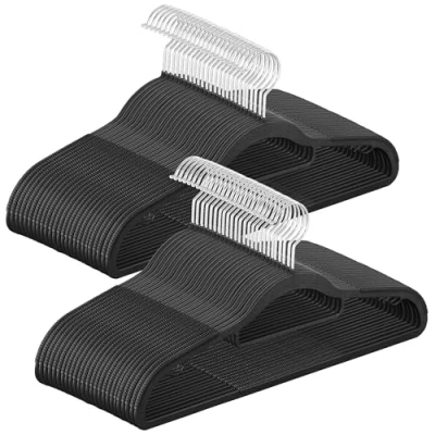 Afbeelding van SONGMICS CRP020B03 Kleerhangers van kunststof, zeer robuust, antislip, ruimtebesparend, zwart, 0,5 cm dik en 42 breed, 360 graden draaibaar, 30 stuks