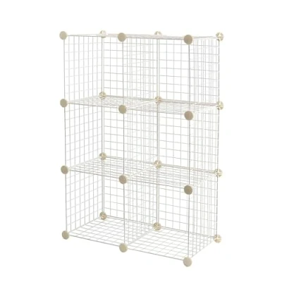 Afbeelding van Amazon Basics Stapelbare opbergplanken met 6 dobbelstenen van draadgaas, 30,5 x 96,5 cm, wit