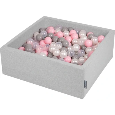 Afbeelding van KiddyMoon ballenbad 90x30cm/300 ballen ∅ 7cm met kleurrijke voor baby&#039;s kinderen vierkant, lichtgrijs:pearl/grijs/transparant/roze