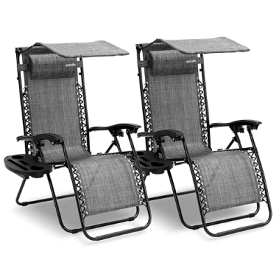 Afbeelding van SereneLife Ligstoel set van 2 Verstelbare Buitenkamerstoel met Afneembaar Bekerhouderblad en Zonnescherm Inklapbare Relaxstoel Verwijderbare Kussens