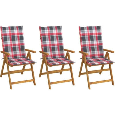 Afbeelding van vidaXL Tuinstoelen 3 st inklapbaar met kussens massief acaciahout