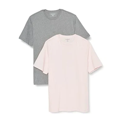 Image de Amazon Essentials Lot de 2 t shirts à manches courtes et col rond pour homme, coupe classique, gris chiné/rose pâle, taille XS