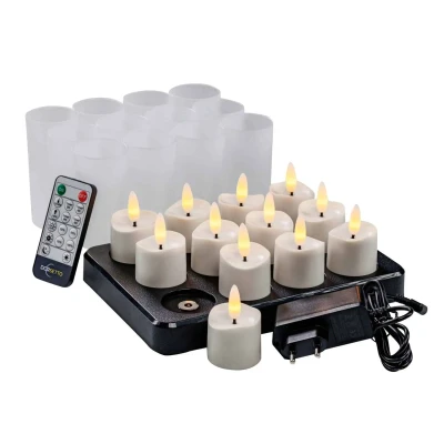 Afbeelding van 3D oplaadbare LED thee/waxinlichtjes 105 uur waterdicht met Afstandsbediening 12 stuks timerfunctie