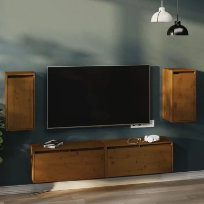 Afbeelding van Wandkasten 2 st 30x30x60 cm massief grenenhout honingbruin