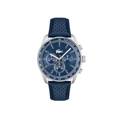 Image de Lacoste Montre chronographe à quartz Collection Boston pour homme avec bracelet en cuir ou acier inoxydable maille maille, bleu, Sangle