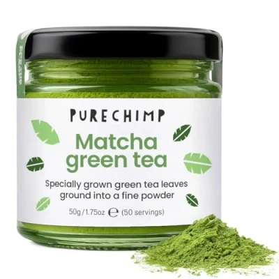 Afbeelding van PureChimp Matcha groene theepoeder (Super Tea) 50 g Japanse ceremoniekwaliteit pesticidenvrij recyclebaar glas en aluminium deksel