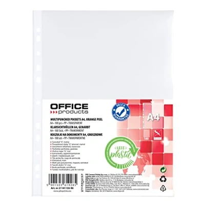 Afbeelding van OFFICER PRODUCTS 21141155 90 100 stuks transparante kunststof hoezen generfd DIN A4 transparant