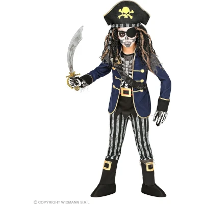 Afbeelding van Widmann Piratenskeletkostuum, jas met overhemd, riem, zwaardschede, broek, overlaarzen, hoed bandana, piraat, psycho, kostuum, themafeest, carnaval, Halloween.