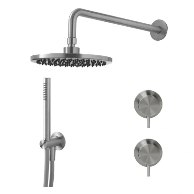 Afbeelding van Waterevolution Flow inbouw doucheset met thermostaat regendouche en handdouche massief RVS 1208889792