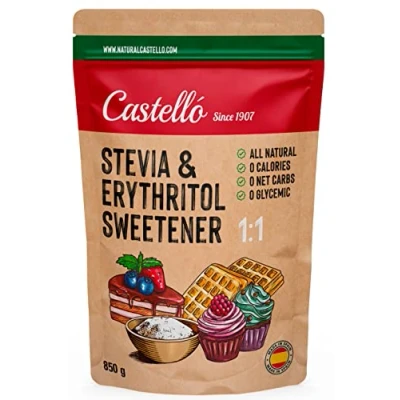 Image de Édulcorant Stevia + Erythritol 1:1 1g = de Sucre Substitut au goût 100% Naturel 0 Calories Indice Glycémique Keto et Paleo Glucides Castello since 1907 850 g