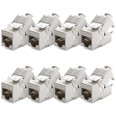 Afbeelding van deleyCON 8 x CAT 7, jackmodule Keystone, ideaal voor installatiekabel CAT7 CAT6 CAT6a, connector netwerkaansluiting, afscherming STP RJ45 stekker, 1000 MHz 10 Gbit/s isolatieklem (LSA)