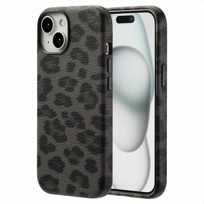 Afbeelding van Selencia Hoesje geschikt voor iPhone 15 Sabi Backcover panterprint MagSafe Midnight Black