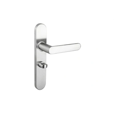 Afbeelding van Lavuzo deurkruk Novara RVS met afgerond schild WC63/8 badkamersluiting Per set Deurklink