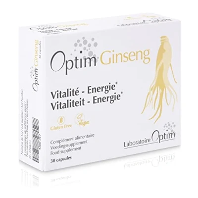 Afbeelding van Optim ginseng 30 capsules Koreaanse rode Panax gekweekt in België vitaliteit en energie.