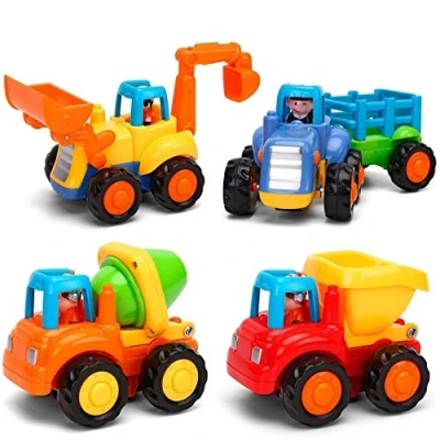 Afbeelding van MOONTOY Baby speelgoedauto graafmachine constructievoertuigen bouwvoertuigen 4 in een set voor kinderen vanaf 1 2 3 jaar, tractor, buldozer, kipper &amp; cementmixer 2022 bijgewerkt