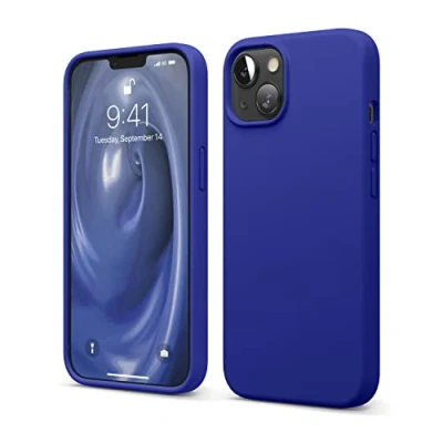 Afbeelding van elago hoes van vloeibare silicone, compatibel met iPhone 13, 6,1 inch, premium rondom bescherming, schokbestendige 3 structuren, zachte microvezel, voorkomt krassen (kobaltblauw)