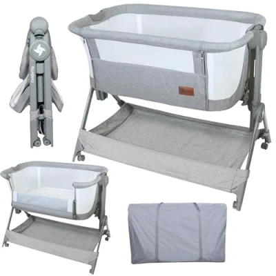 Afbeelding van Twinly Draagbare reiswieg, gemakkelijk op te vouwen, compact, in hoogte verstelbaar, 5 standen, geboorte 0+ tot 6 maanden Comfortly Draagtas, matras, mand, zonder montage (grijs)