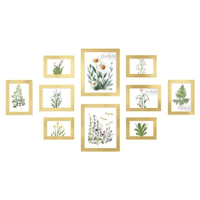 Afbeelding van SONGMICS Fotolijsten, 10 stuks, twee 20 x 25 cm, vier 13 18 15 MDF, kunststof bescherming, lichtgoud RPF310A01