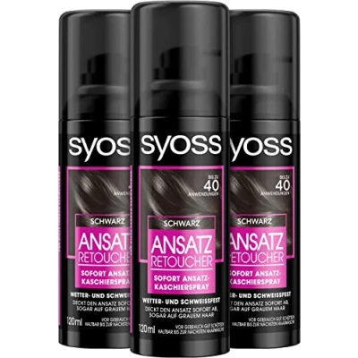 Afbeelding van Syoss Black Level 1 Masking Spray (3 x 120 ml), de wortelspray dekt lichtere en grijzere wortels af, wortelkleur blijft tot volgende keer wassen