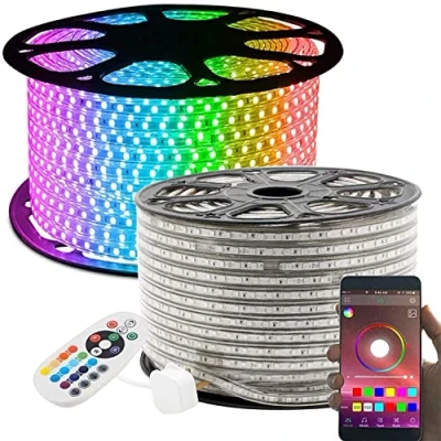 Afbeelding van GreenSun LED Lighting Ledstrip, waterdicht, 50 m, RGB ledstrips, kleurwisselende kleuren met een Bluetooth afstandsbediening 24 toetsen voor kerstfeest, tuin, huis