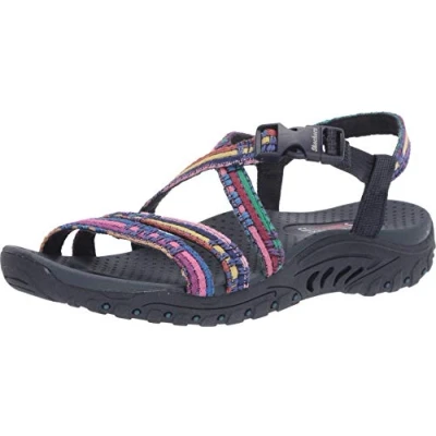 Afbeelding van Skechers Reggae Sew Me Boheemse geweven armband met strepen, damessandalen, marineblauw, meerkleurig, 41 EU, meerkleurig