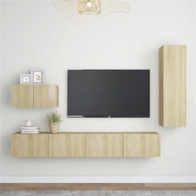 Afbeelding van vidaXL 4 delige Tv meubelset bewerkt hout sonoma eikenkleurig