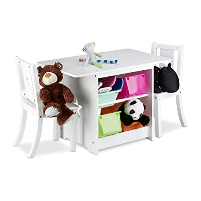 Afbeelding van Relaxdays kindertafel Met stoelen Hout opbergruimte