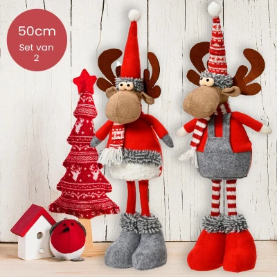 Afbeelding van Polyester rendieren grijs met muts Duo pack 50cm