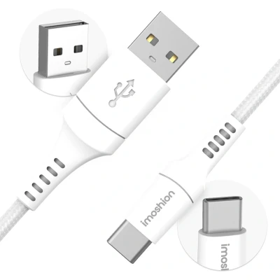 Afbeelding van iMoshion Kabel USB C naar A 2 meter Snellader &amp; Datasynchronisatie Oplaadkabel Stevig gevlochten materiaal Wit