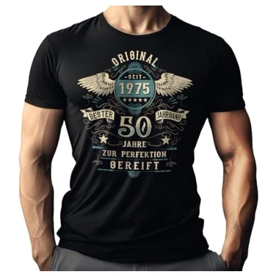 Afbeelding van Cadeau T shirt voor heren en 50e verjaardag: klassiek model, Origineel