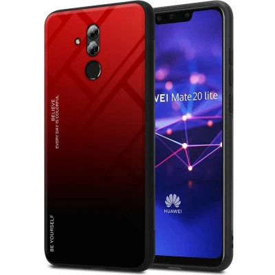 Afbeelding van Cadorabo Hoesje geschikt voor Huawei MATE 20 LITE in ROOD ZWART Tweekleurige beschermhoes van TPU silicone Case Cover en achterzijde gehard glas