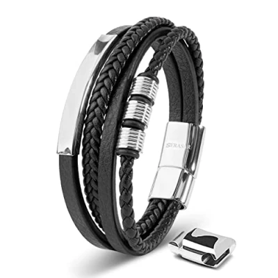 Afbeelding van SERASAR Lederen Armband Heren [Brave] Zilver 23cm Onvergetelijk Cadeau voor Hem