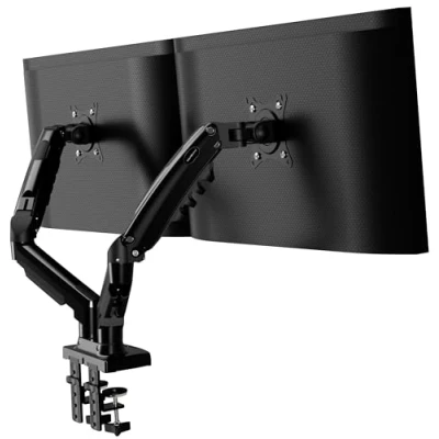 Afbeelding van Monitorhouder 2 monitoren voor 19 tot 32 inch beeldschermen VESA 75 &amp; 100 mm bureauklem hoogteverstelling kantelbaar en draait verhoogd draagvermogen van 9 kg (MX400)