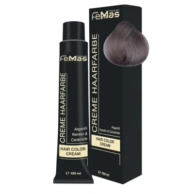 Image de FemMas Teinture pour cheveux, 100 ml, crème professionnelle, enrichie à l’huile d&#039;argan nourrissante, de kératine et céramides, comme coloration permanente ou teinte, blond clair cendré intense 9.11