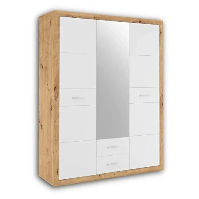 Afbeelding van Kledingkast Storck 151cm 3 deuren &amp; 2 lades spiegel artisan eik/wit