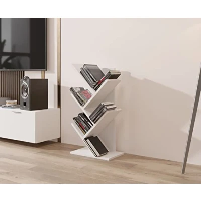 Afbeelding van boom boekenkast, bureauboekenkast, staand opbergrek voor woonkamer, thuiskantoor, slaapkamer of keuken, 5 planken, wit