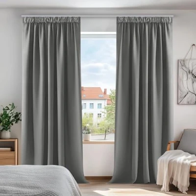 Afbeelding van Deconovo 2 gordijnen voor de woonkamer, modern design, geluidsisolerend, gordijn, raam, keuken, ondoorzichtig, plooiband, lichtgrijs, 140 x 245 cm