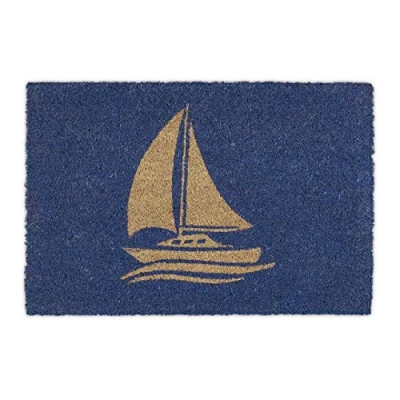 Afbeelding van Relaxdays deurmat kokos zeilboot schoonloopmat kokosmat antislip blauw